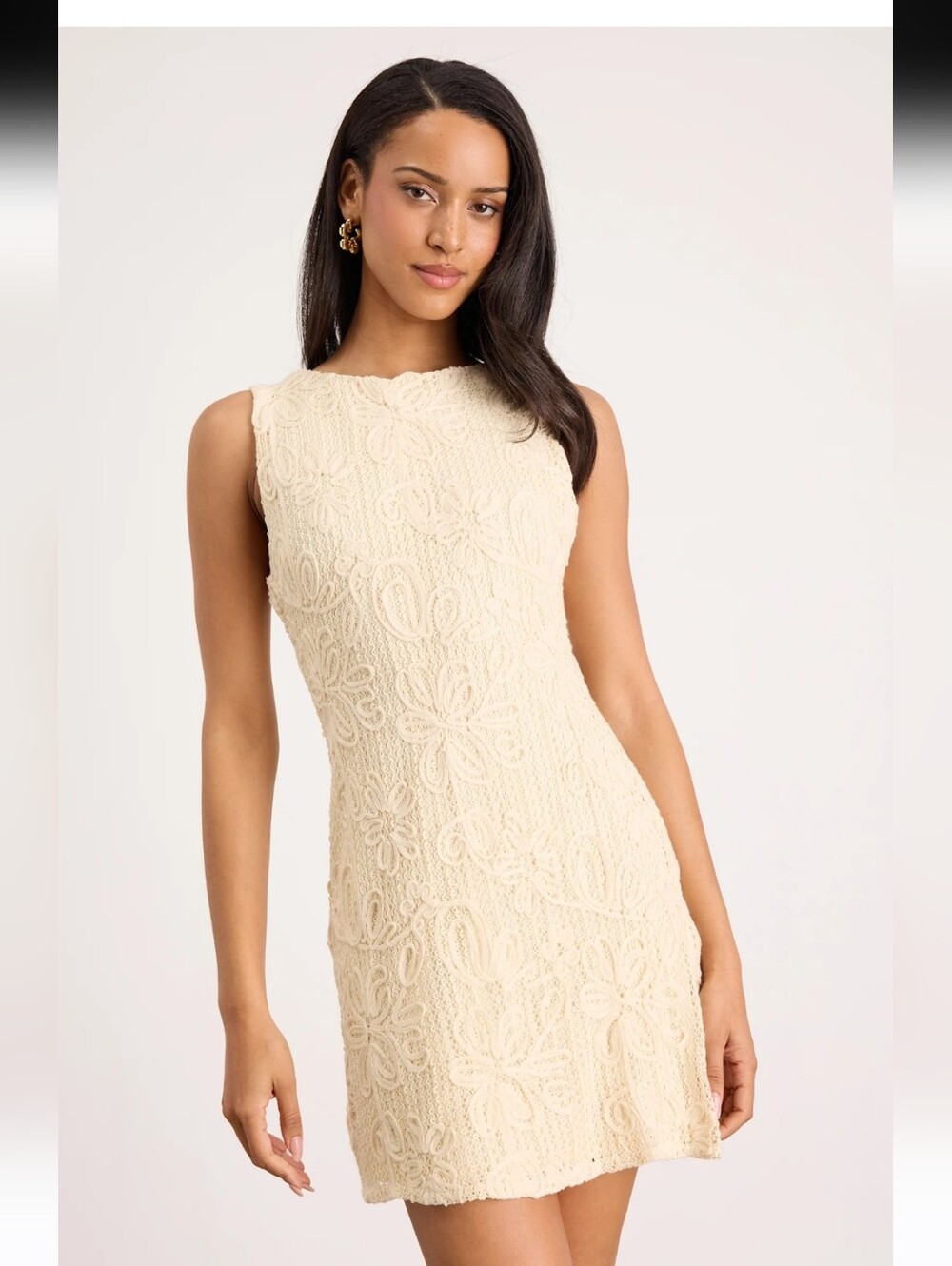 New Lulus Fenicia Cream Abstract Floral Embroidered Mini Dress
